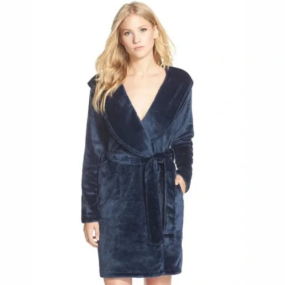 UGG Other - UGG Miranda Fleece Robe Indigo Navy Blue with Hoddie Pockets Belt Size M